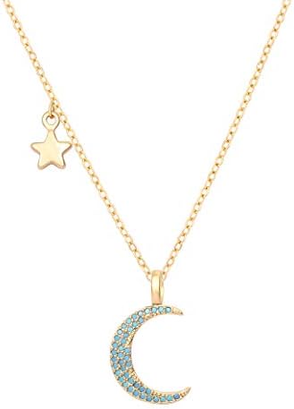 Turquoise Crescent Moon Pendant Necklace 18k Gold Chain Star Choker Dainty Layering Jewelry for Women Girls 16’’