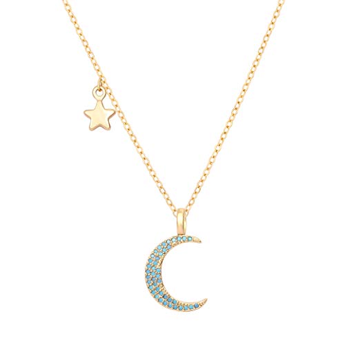 Turquoise Crescent Moon Pendant Necklace 18K Gold Chain Star Choker Dainty Layering Jewelry For Women Girls 16’’ #TOP28