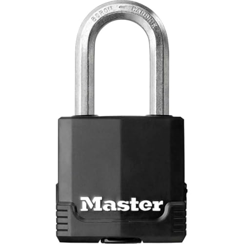 Master Lock M515EURDLH Candado Seguridad Llaves Acero Laminado y Antióxido Exterior, Arco Largo + Estanco + Contra la corrosión, Adecuado para Portales, Garages, Sótanos