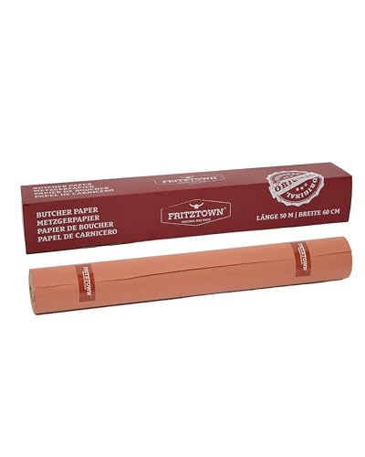 FRITZTOWN Butcher Paper Deluxe Pink 60 cm x 50 m Metzgerpapier - Abreißhilfe Lebensmittelsicher BBQ Kraftpapier & Grillpapier für Smoken Räuchern & Fleischverpackung