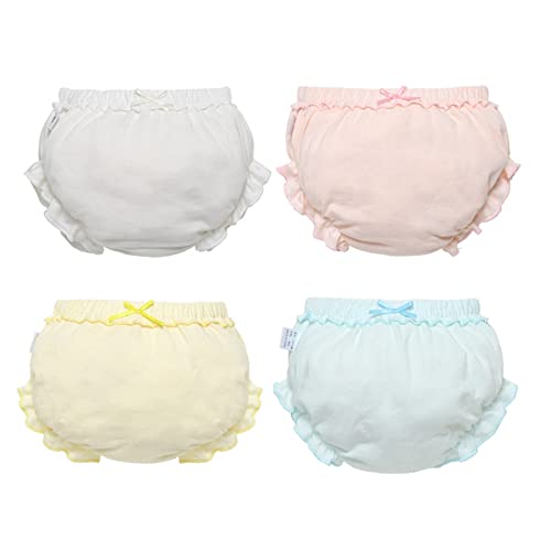 Generic Toddler Baby Girl Cotton Soft 𝐁loomers Undies Infant Kids Solid Ruffle Breathable Briefs Underwear 𝗣anties 4pc