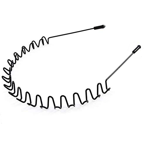 Metal Hair Bands Slicked Back Headband Men Women's Black Metal Headbands Unisex Wavy Spring Sports Headbands for Hair Hoop Clips,Nonslip Hairband, Elastic Hair Accessories for Outdoor Sports Yoga