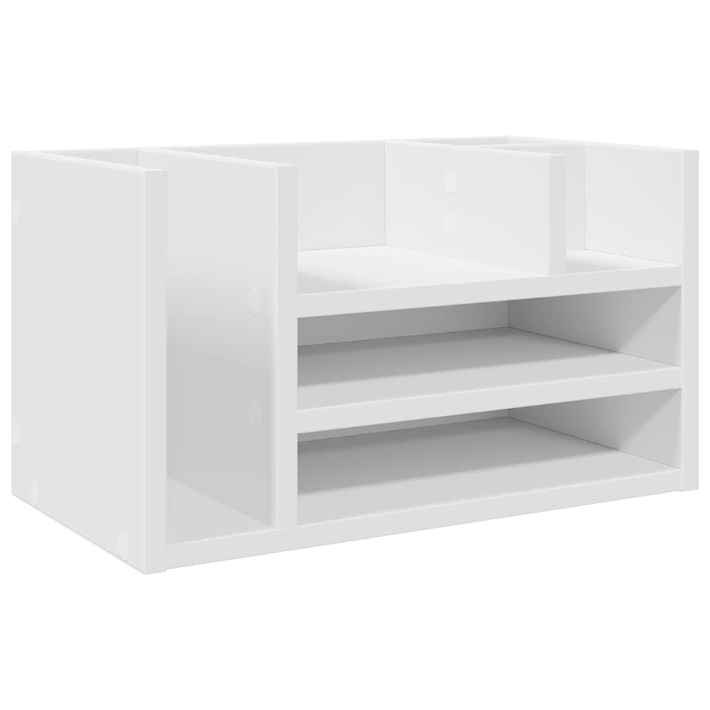 Organizer da scrivania bianco con 6 scomparti, portadocumenti per ufficio e casa, sistema di archiviazione per carta A4, in legno, 44,5 x 24 x 25 cm