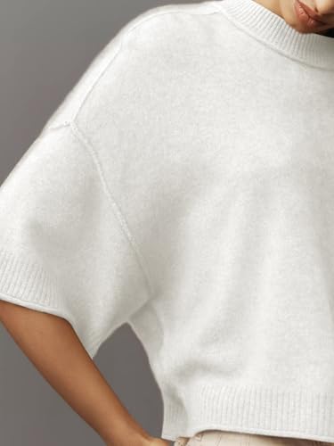 Image of Women's Short Sleeve Cropped Sweaters 2025 Summer Oversized Loose Fit Drop Shoulder Casual Sweater Tops