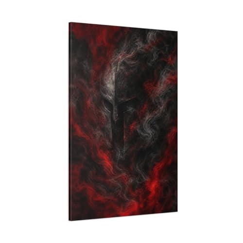 Art Mural Guerrier Abstrait Rouge Noir Toile Grand Format 80x120 Décoration Salon