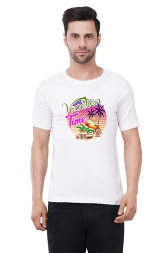 Image of Caseria Men's Cotton Printed T-Shirt -Time Vacation | 100% Cotton | Half Sleeves | Regular Fit | Printed | Round Neck | Graphic T Shirt