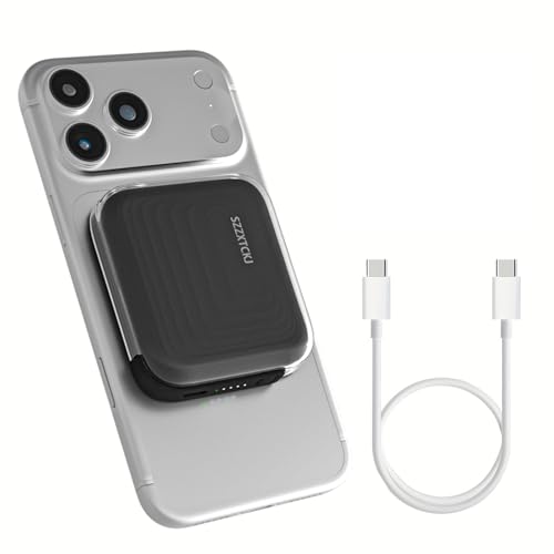 SZZXTCKJ モバイルバッテリー マグネット 小型 軽量120g 5000mAh ワイヤレス充電器 最大15W USB-C入出力対応 急速充電 最大22.5W 薄型 携帯充電器 コンパクト PSE認証済 iPhone 17 / 16 / 15 / 14 / 13 / 12 シリーズ/Android 対応(ブラック)