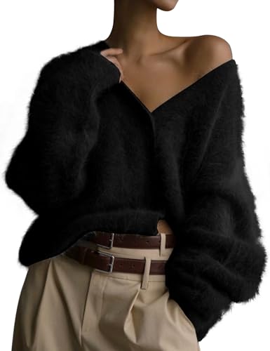 COZYPOIN Womens Fuzzy Cardigan Sweater V Neck Long...