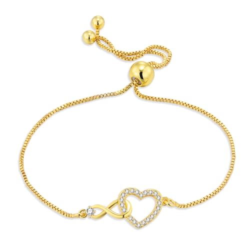 Image of ASH'S CHOICE Gold Bracelets for Women Ladies, 14K Gold Plated Adjustable Slide Bracelet Infinity Love Heart Bracelet with Zirconia Friendship BraceletGold Chain Valentine's Mothers Day