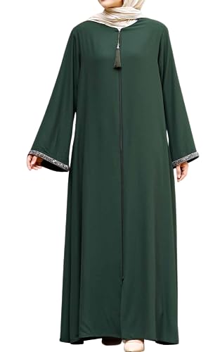 Maniche in Pietra da Donna Abaya Manica Lunga Lunghezza al Pavimento Cerniera Lunghezza al Pavimento Turchia Moda Islamica (Medium, Verde) Maniche in Pietra da Donna Abaya Manica Lunga Lunghezza al Pavimento Cerniera Lunghezza al Pavimento Turchia Moda Islamica (Medium, Verde)