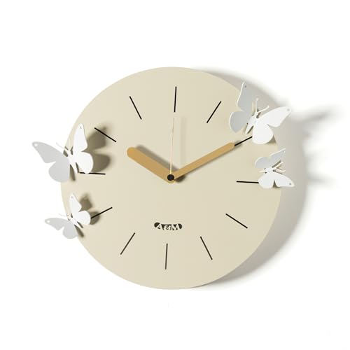 Arti & Mestieri Battito d'Ali - Orologio da parete di Design 100% Made in Italy - in Ferro, diametro 30 cm (Crema e bianco marmo)