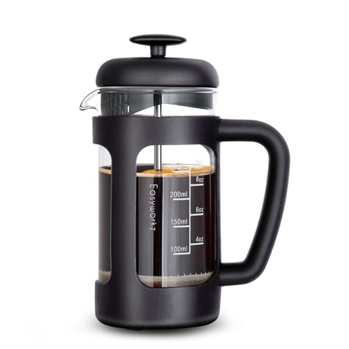 Easyworkz French Press 12 oz Coffee Tea Maker with Borosilicate Glass,Soft Grip Handle