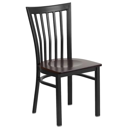 Image of Flash Furniture 2 Pack HERCULES Series Black School House Back Metal Restaurant Chair - Walnut Wood Seat