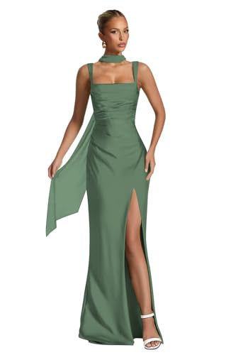 Bridesmaid Dresses for Wedding 2025 Pleated Satin Formal Dress with Slit for Women