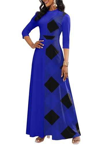 Image of FANDEE Womens Elegant Maxi Dresses Mock Neck Colorblock Casual Long Dress
