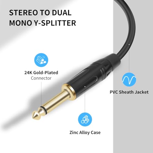 Cable divisor estéreo 6.35mm a 2 mono 6.35mm macho miniatura 2
