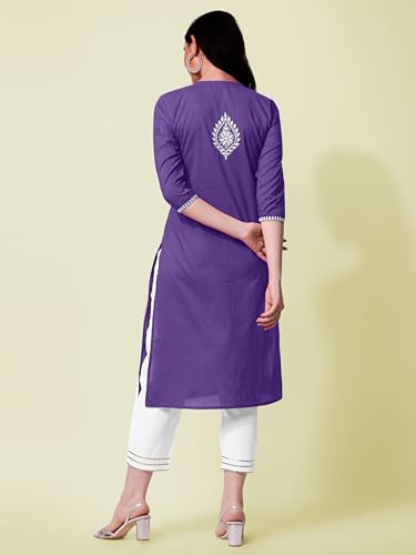Image of MIRCHI FASHION Pure Cotton Lucknowi Chikankari Embroidered Kurta Set | Straight Fit Kurta Pant Outfit | Ethnic Office Wear & Daily Style 2 Piece Collection