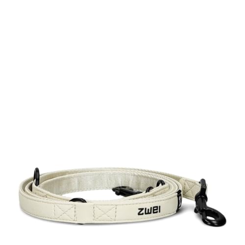 Hundeleine Leo LE20 für kleine bis mittelgroße Hunde bis 50 kg zugfest, 2m Lange Multifunktionsleine wetterfest, 3-Fach Größen verstellbare Leine, schöne pulverbeschichtete Karabiner (Off-White)