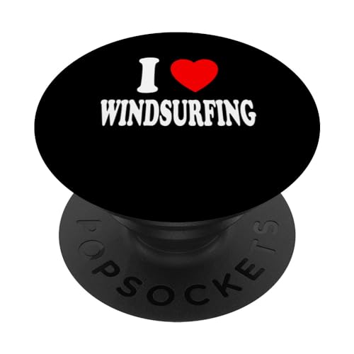 I Heart (Love) Windsurfing Surfing Sailing Sailboarding PopSockets Swappable PopGrip, Black