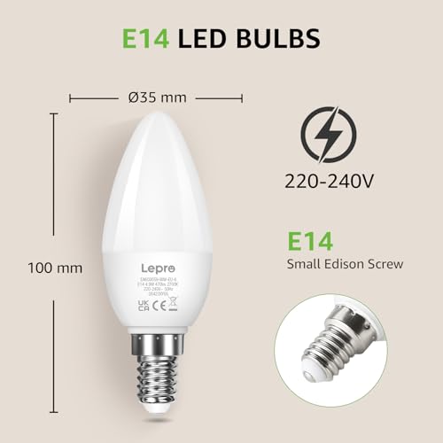 Lepro E14 LED Warmweiss 2700K Glühbirne, 4.2W 470 Lumen C35, 6 Stück – Ansicht 4