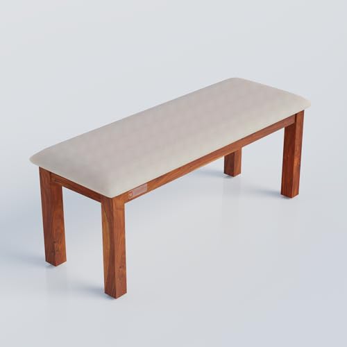 Image of DRIFTINGWOOD Liana 6-Seater Dining Table Set � Sheesham Wood Natural Honey Finish with Table, 4 Cushioned Chairs & Bench - Ideal for Kitchen & Living Room - Assembly Required