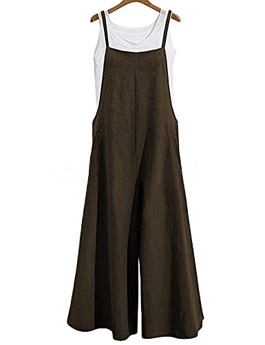COWOKA Mono casual para mujer con pernera ancha y bolsillos, Dark Khaki, Large