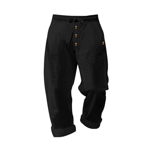 Mens Linen Beach Pants Summer Vacation Casual Baggy Wide Leg Trousers Buttoned Drawstring Yoga Pants with Pockets4
