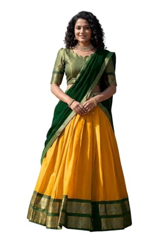 Image of RENVAANI Women's Traditional Kanjivaram Kanchipuram Silk Zari Weaving Unstitched Lehenga Choli with Dupatta