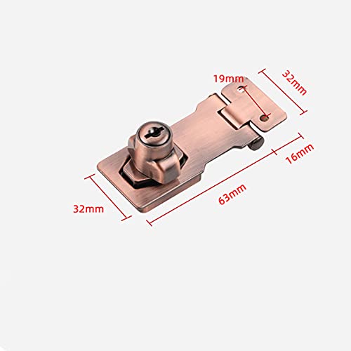 Image of 1pcs Zinc Alloy Hasp Latch Locks, 2.5 Inches, with 2 Keyed Hasp Latches Locking Knob, Drawer Lock Filing Cabinet Lock Closet Lock, Safety Hasp Lock, Red Bronze