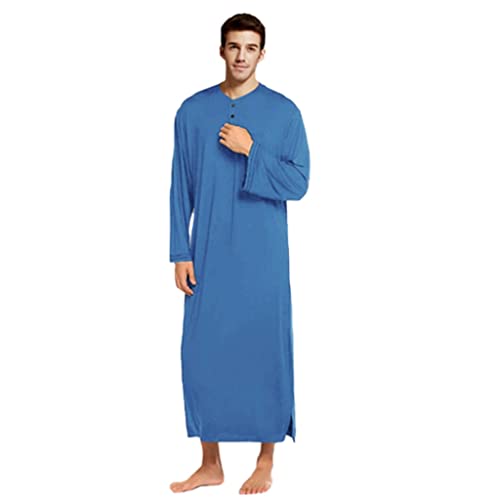MTFBQ Nachthemden Für Herren Nachtwäsche Große Größe Modalbaumwolle Nachthemden Morgenmantel Mit Knöpfen Langarm Mit Taschen Langer Weicher Eisseidenpyjama Superleicht Bequem Cover