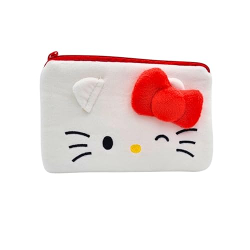 Kitty Red Bow Face Slim Zipper Pouch Soft & Cute Japanese Popular Anime Character for Girls and Fans