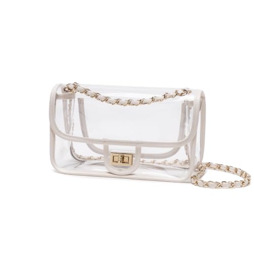 Image of Womens PVC Clear Purse Handbag with Chain Stadium Approved Clear Bag See Through Bag for Working and Concert