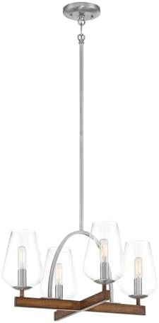 Minka Lavery 1064-699 Birnamwood Convertible Chandelier to Semi-Flush, 4-Light, 240 Total Watts, 20-in H x 15.63-in W, Koa Wood with Pewter