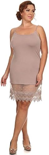 Simple Solid Lovely Polka Dots Lace Trim Crop Top Extender Cami Tank Top (2XL, Mocha)