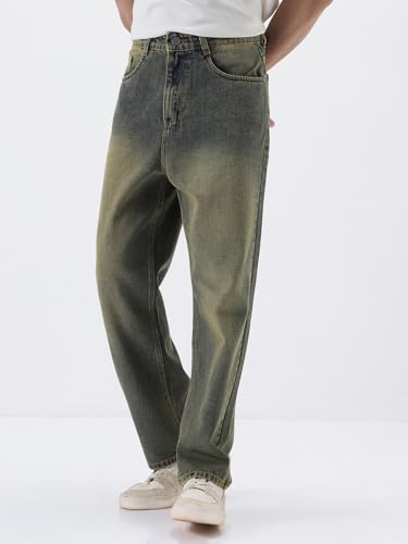 Image of Urbano Fashion Men's Loose Baggy Fit Heavy Washed Jeans Non-Stretchable