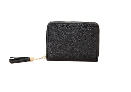 Tassel Women Wallet Female Purse PU Leather Short Mini Wallets Zipper Clutch Purse Female Small Wallet for Women for Change，Credit Card(Black)