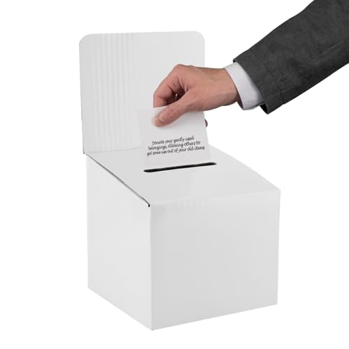 Ballot Box for Suggestions Donations Raffles White Glossy Display insert Cardboard Boxes in Medium Size 6x6x6 inches with Slot for Tickets and More