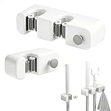 Besenhalterung Wand, Besenhalter, Gerätehalter 2er Set, Aufhängung Gartengeräte Gerätehalter Wand Halterung Gartengeräte, Hochwertiger ABS Besenstiel Halterung, Weiß 11x6.5x4.5cm & 17.5x6.5x4.5cm