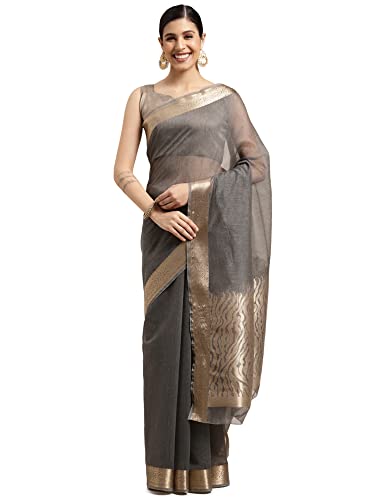Image of AKHILAM Women's Linen Blend Jacquard Saree With Unstitched Blouse Piece (8SDZ13 Parent)