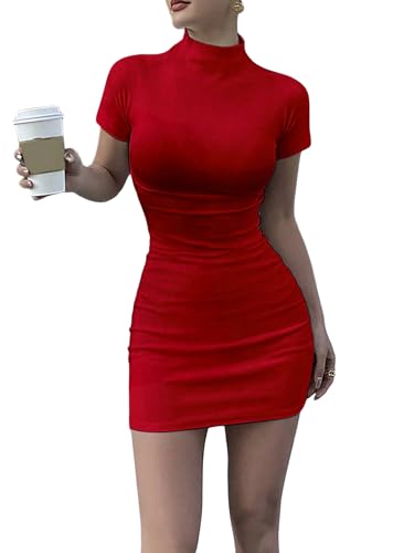 Image of Milumia Women's Mock Neck Bodycon Mini Dress Short Sleeve Casual Fall Going Out Dresses