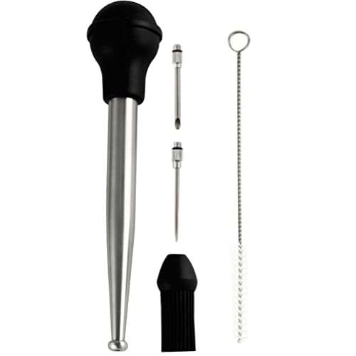 Kichvoe 1set Turkey Baster Needle and Injector for Cooking Bbq and Marinade Easy to Clean Included Brush