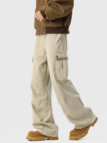 Men's Pants Khaki Retro Casual Summer American High-Street Workwear Loose Straight-Leg Trouser for Men3