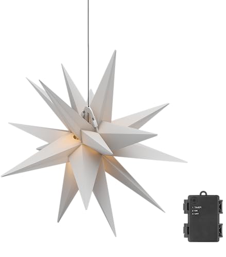 goobay 64788 - Stella di Natale a LED, 3D, Ø 56 cm, stella con 18 punte e timer, decorazione natalizia, stella a LED, per un'atmosfera suggestiva, funzionamento a batteria, decorazione da parete,