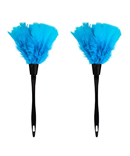 Image of Turkey Feather Dusters for Car Blinds Kitchen Keyboard Office, Eco-Friendly Reusable (2 pcs Blue)