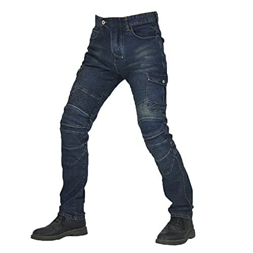 JICAIXIAYA Pantalons De Moto Protection Pour Hommes En Kevlar Chiffon, Moto Pantalon Jeans D'Équitation Avec Amovible Protections Armure Genouillères (Bleu,M) Cover