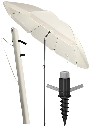 4smile Sonnenschirm Strand SunnyJoy 3-IN-1-SET, Fb. Beige - Strandschirm Ø 180 cm + Bodenhülse + Schutzhülle - Strandschirm windfest stabil, Strandschirm mit UV-Schutz 50+
