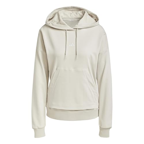 adidas Donna Essentials Small Logo French Terry Hoodie Sweatshirt, Wonder Alumina/White, XS