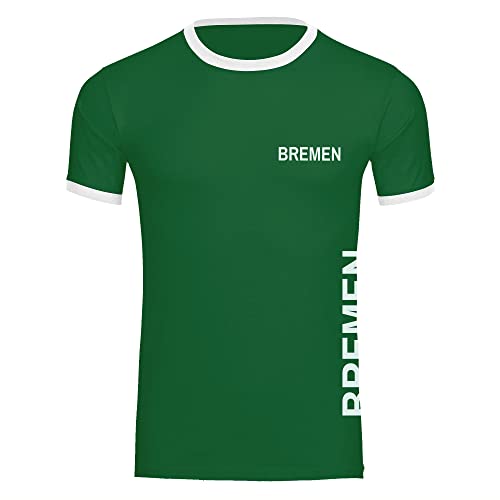 VIMAVERTRIEB® Herren Kontrast T-Shirt Bremen - Brust & Seite - Druck: weiß - Männer Shirt Fußball Fanartikel Fanshop - Größe: L grün/weiß Cover