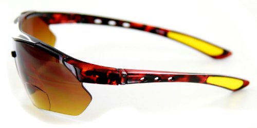 Daredevil Fashion Bifocal Sunglasses with Wrap-Around Sports Design and Anti-Glare Coating for Youthful and Active Men (Tortoise + Yellow w/ Amber +2.50)3