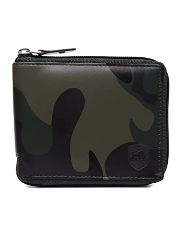 Image of SAMTROH Men's PU Leather Army Theme Wallet | 3 Card Slots, 1 Coin Pocket, 2 Currency Compartment & 2 Secret Compartments | Zipper Closure Slim Purse for Men and Boys (Multicolor)